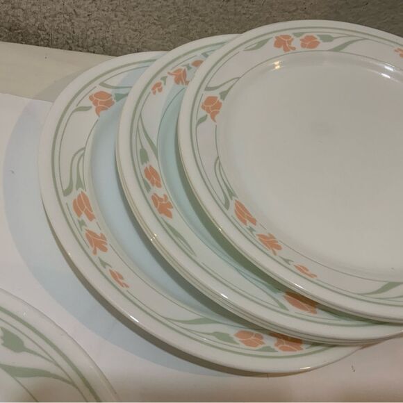 7 Vintage Corelle Peach Garland Dinner Plates 10 1/4" Corning Ware Made USA - Picture 9 of 10